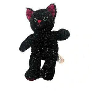 Build-A-Bear Workshop Black Sparkle Cat Plush With Pink Ears & Paw Pad Details 1